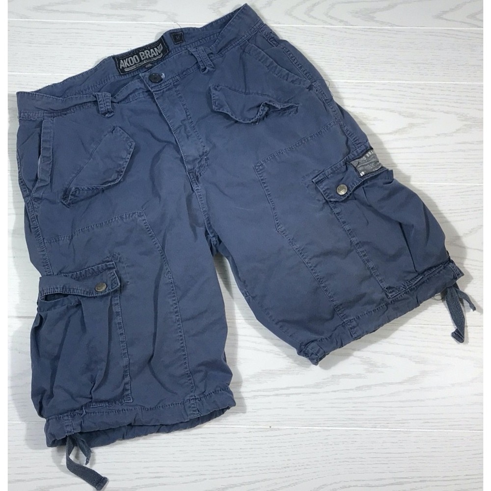 Akoo Brand Cargo Shorts Men 36 Blue Paratrooper Military Grunge Summer Vacation